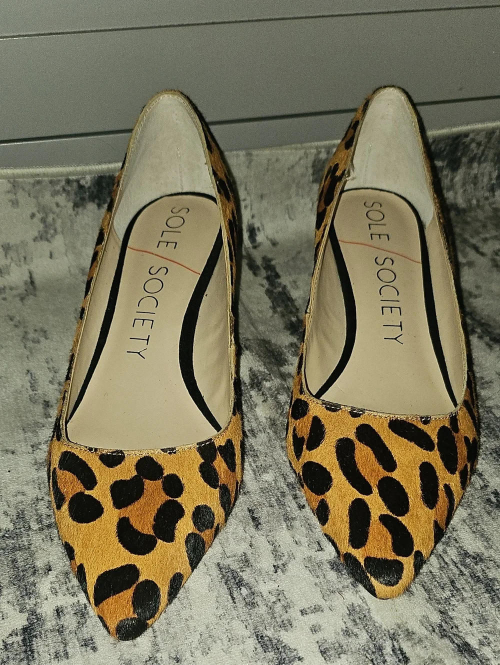 Sole Society Andorra Tan Black Leopard Block Heel Pointed Toe Dress Pumps 8.5